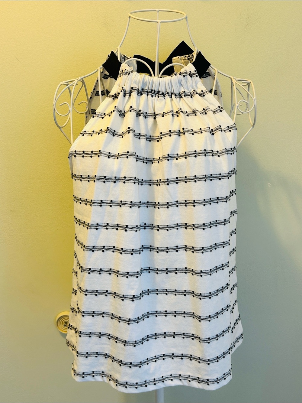LOFT Black and White Striped Halter with Bow Tie
